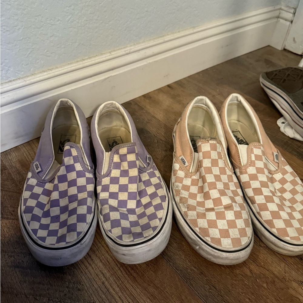 Vans Purple and Tan Checkered Sneakers